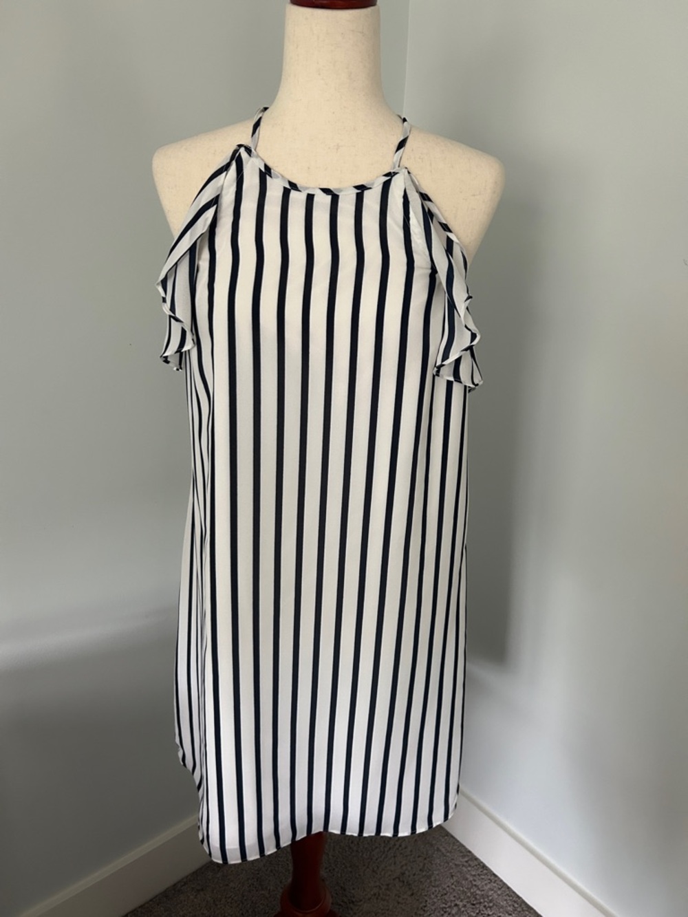 NWOT J. Crew White and Black Striped Ruffle Tank Dress